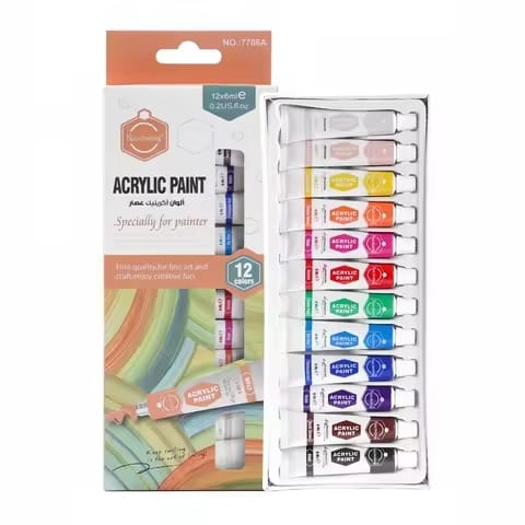 Acrylic Paint Set 12 Colors (12×6ml) | Bright & Bold Colors for DIY Art, Craft & Canvas Painting