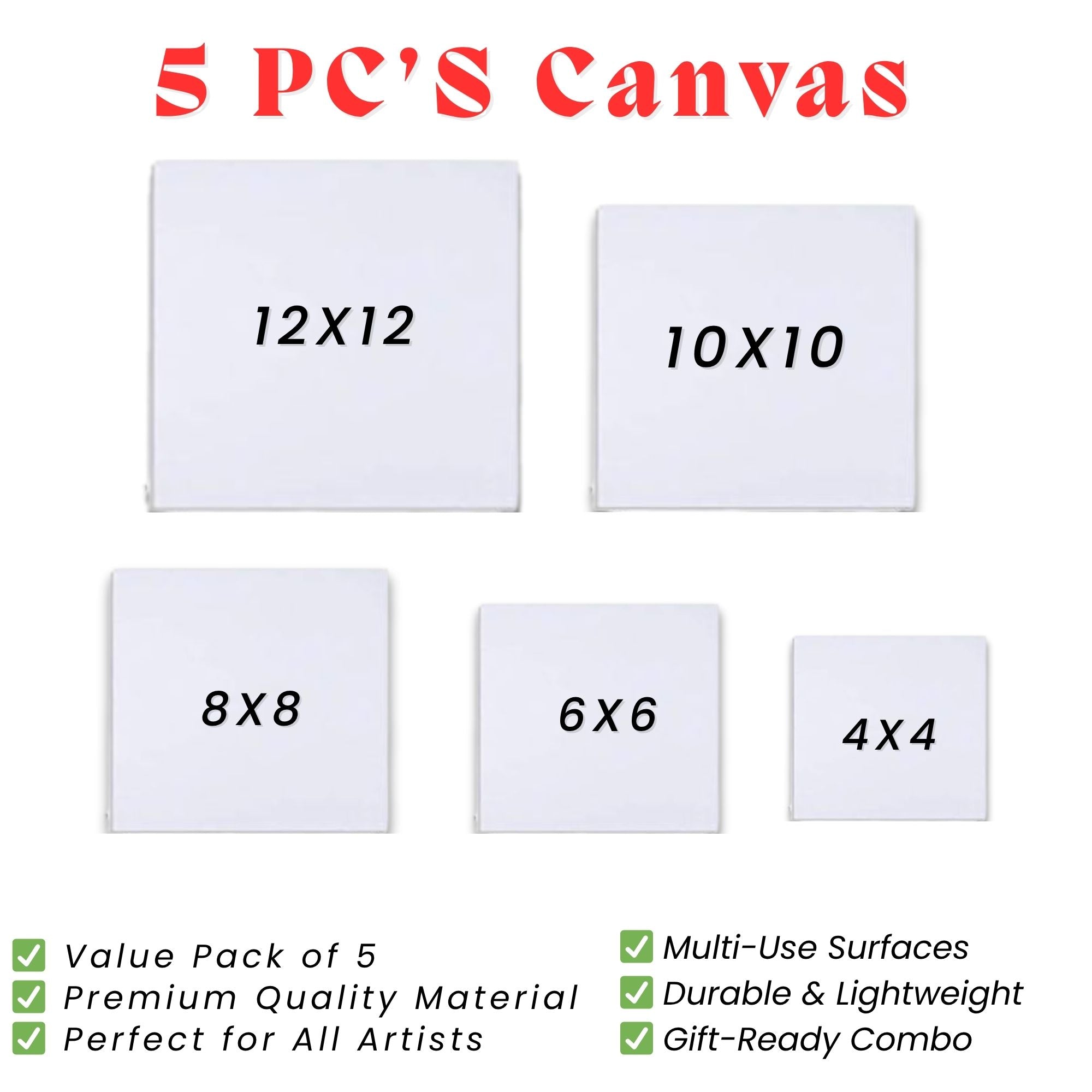 Canvas Set 4x4 Inches  6x6 Inches  8x8 Inches  10x10 Inches  12x12 Inches