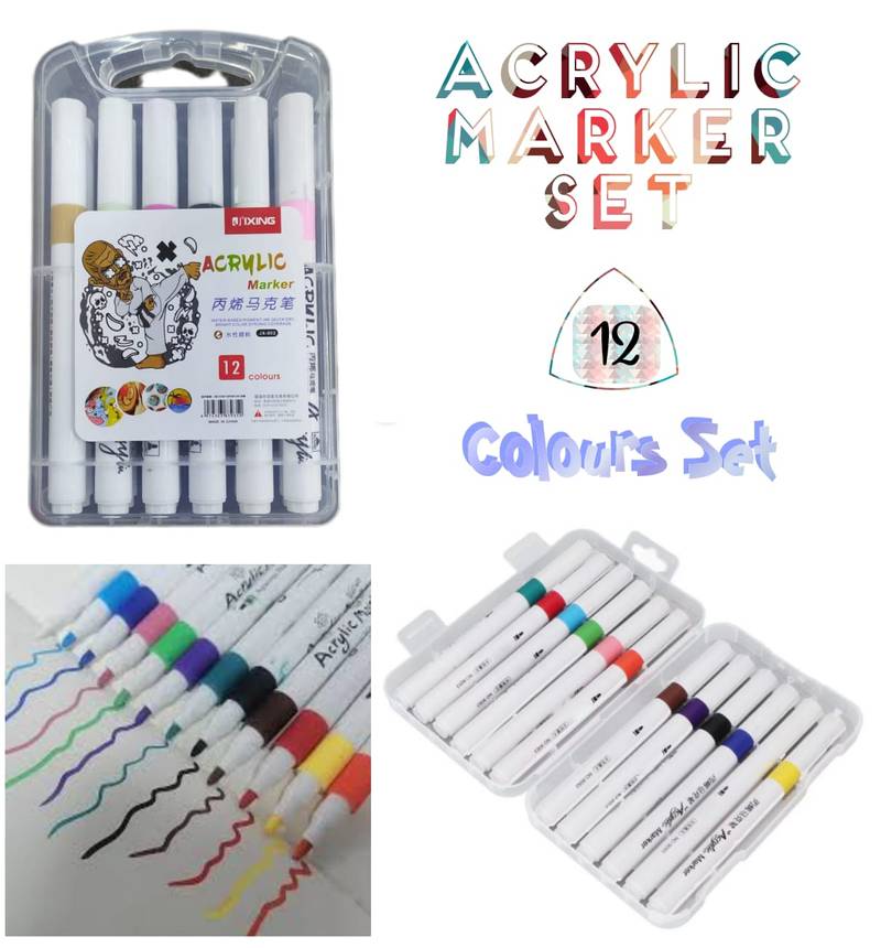 Premium Acrylic Marker Pens â 12 Colors Set | For Drawing, Painting & Craft Work
